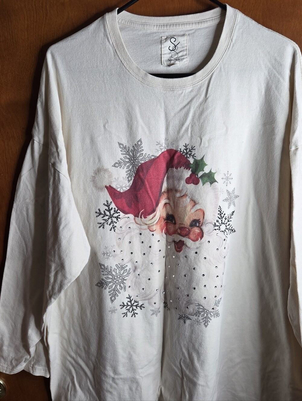 Vintage Santa Rhinestone Graphic Long Sleeve Shirt Size 3XL